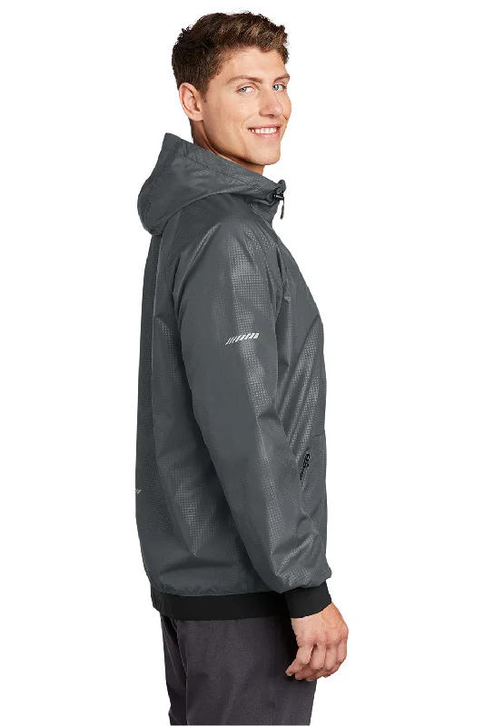 Sport-Tek Mens Wind & Water Resistant Full Zip Hooded Jacket - Graphite Grey/Black