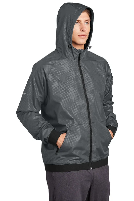 Sport-Tek Mens Wind & Water Resistant Full Zip Hooded Jacket - Graphite Grey/Black