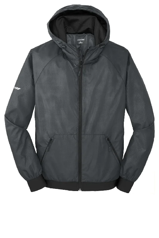 Sport-Tek Mens Wind & Water Resistant Full Zip Hooded Jacket - Graphite Grey/Black