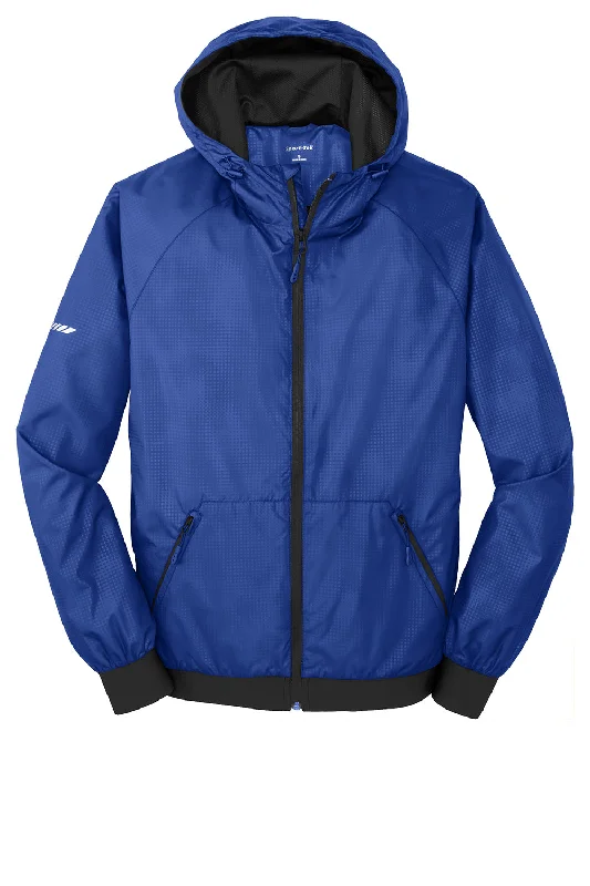 Sport-Tek Mens Wind & Water Resistant Full Zip Hooded Jacket - True Royal Blue/Black