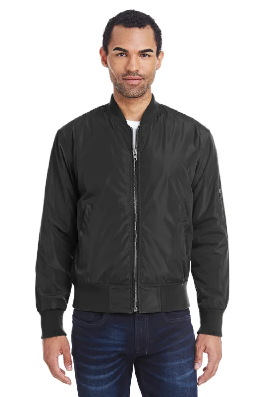 Threadfast Apparel Mens Bomber Full Zip Jacket - Black