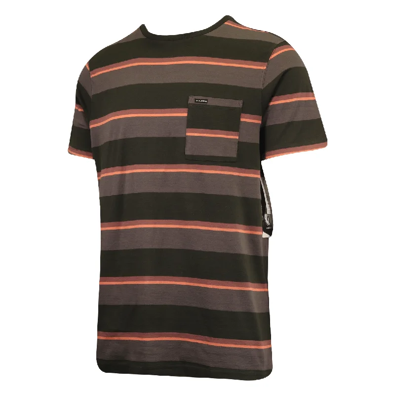 Volcom Men's T-Shirt Black Coral Grey Striped S/S Pocket Tee (S40)