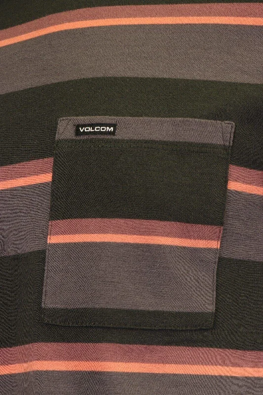 Volcom Men's T-Shirt Black Coral Grey Striped S/S Pocket Tee (S40)