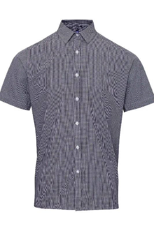 Artisan Collection Mens Microcheck Gingham Short Sleeve Button Down Shirt - Black/White