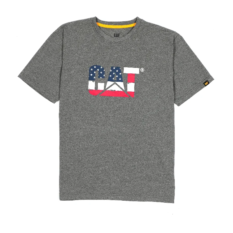 CAT Men's American Flag Logo Short Sleeve T-Shirt