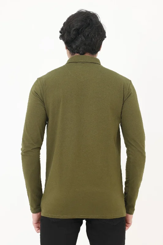 ALMAS MEN ZIPPED SHIRT-OLIVE