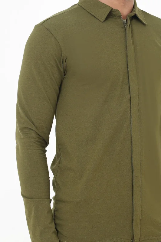 ALMAS MEN ZIPPED SHIRT-OLIVE