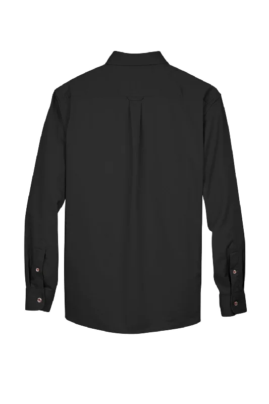 Harriton Mens Wrinkle Resistant Long Sleeve Button Down Shirt w/ Pocket - Black