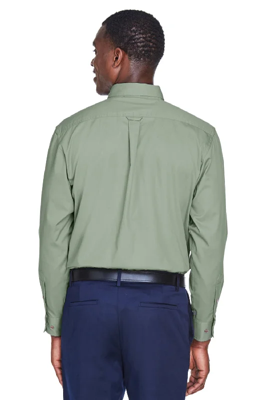 Harriton Mens Wrinkle Resistant Long Sleeve Button Down Shirt w/ Pocket - Dill Green