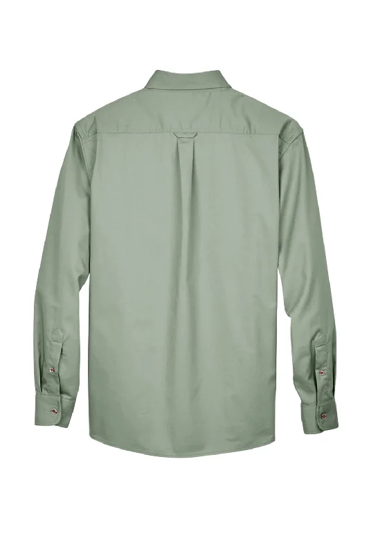 Harriton Mens Wrinkle Resistant Long Sleeve Button Down Shirt w/ Pocket - Dill Green