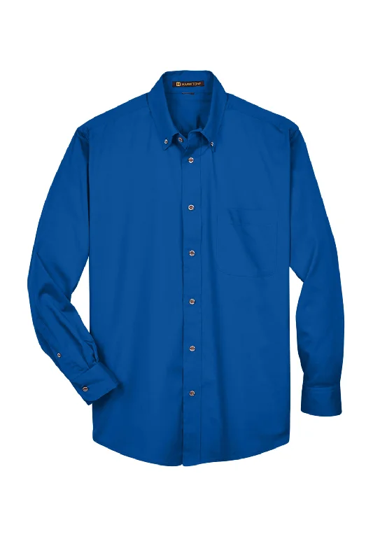 Harriton Mens Wrinkle Resistant Long Sleeve Button Down Shirt w/ Pocket - French Blue