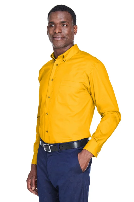 Harriton Mens Wrinkle Resistant Long Sleeve Button Down Shirt w/ Pocket - Sunray Yellow