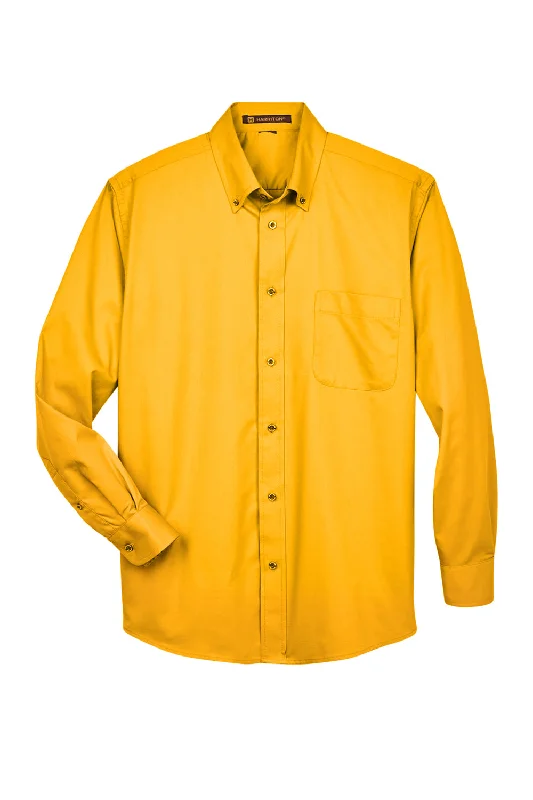 Harriton Mens Wrinkle Resistant Long Sleeve Button Down Shirt w/ Pocket - Sunray Yellow