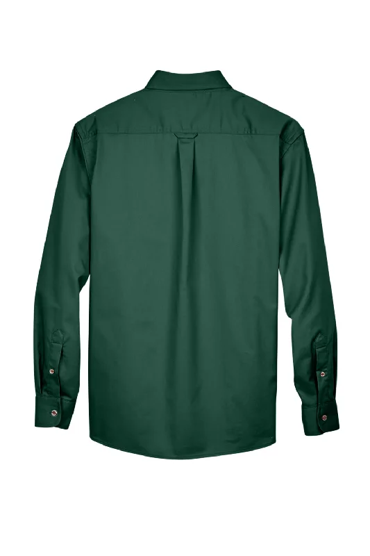 Harriton Mens Wrinkle Resistant Long Sleeve Button Down Shirt w/ Pocket - Hunter Green