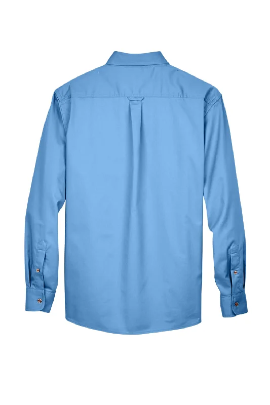 Harriton Mens Wrinkle Resistant Long Sleeve Button Down Shirt w/ Pocket - Light College Blue