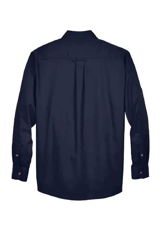 Harriton Mens Wrinkle Resistant Long Sleeve Button Down Shirt w/ Pocket - Navy Blue