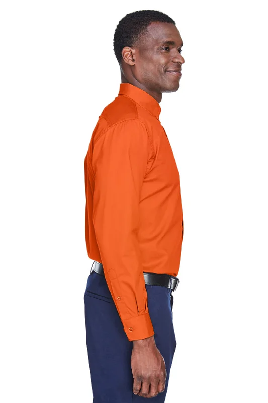 Harriton Mens Wrinkle Resistant Long Sleeve Button Down Shirt w/ Pocket - Team Orange