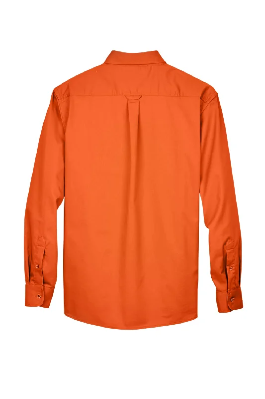 Harriton Mens Wrinkle Resistant Long Sleeve Button Down Shirt w/ Pocket - Team Orange