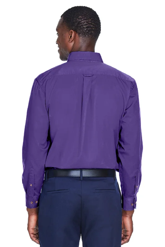 Harriton Mens Wrinkle Resistant Long Sleeve Button Down Shirt w/ Pocket - Team Purple