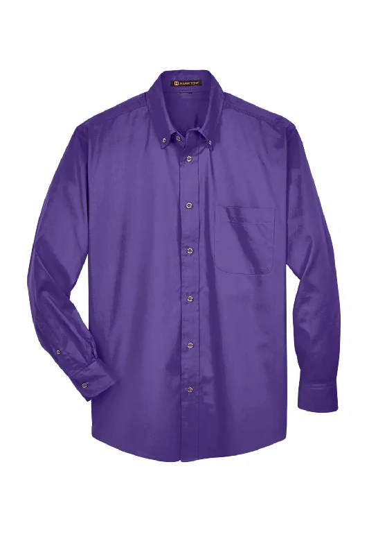 Harriton Mens Wrinkle Resistant Long Sleeve Button Down Shirt w/ Pocket - Team Purple