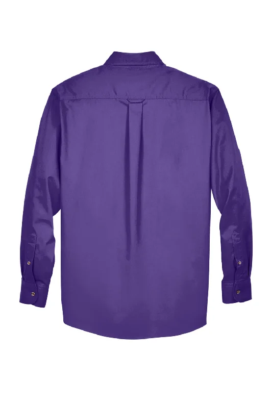 Harriton Mens Wrinkle Resistant Long Sleeve Button Down Shirt w/ Pocket - Team Purple