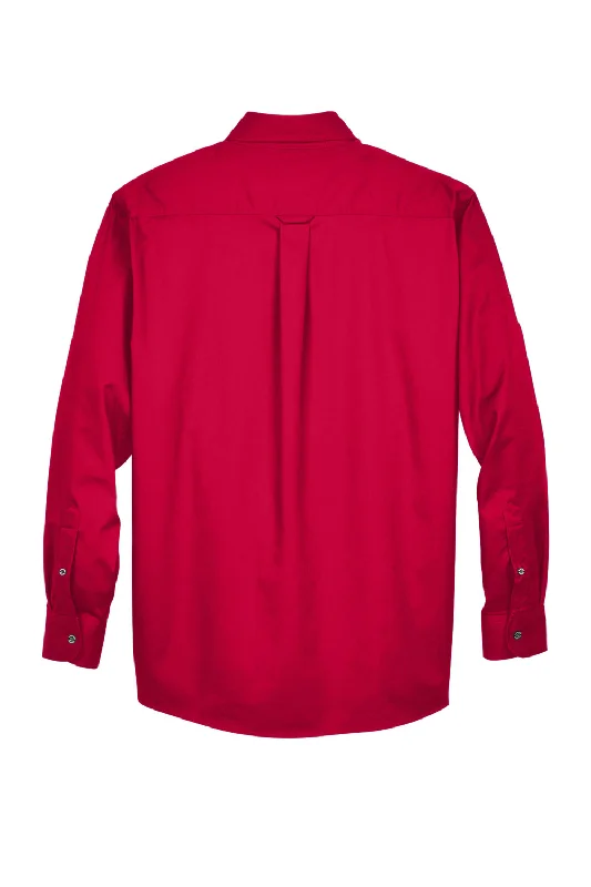 Harriton Mens Wrinkle Resistant Long Sleeve Button Down Shirt w/ Pocket - Red