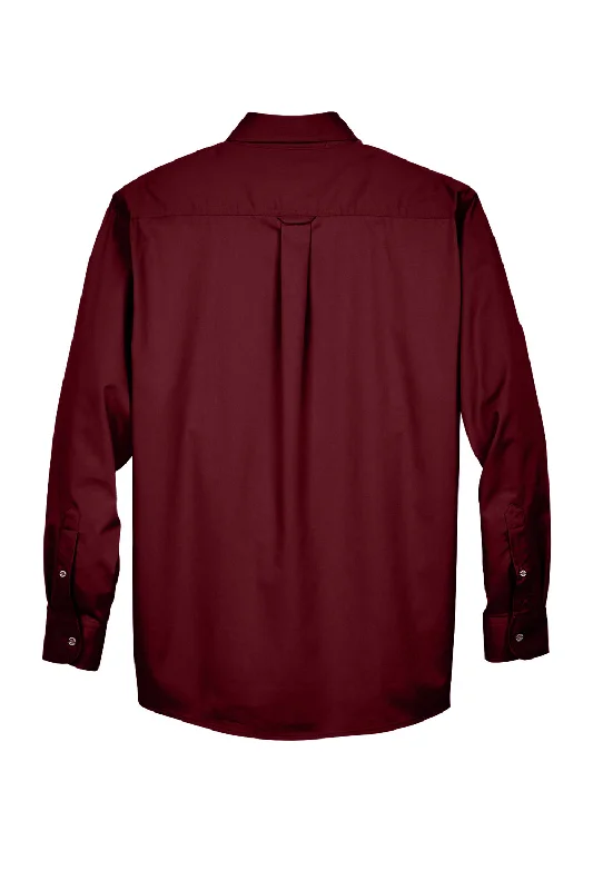 Harriton Mens Wrinkle Resistant Long Sleeve Button Down Shirt w/ Pocket - Wine