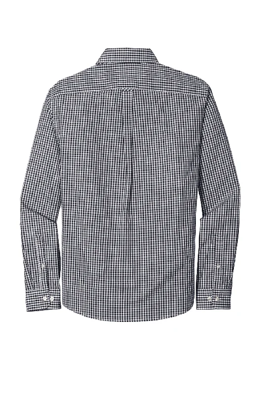 Port Authority Mens Broadcloth Gingham Wrinkle Resistant Long Sleeve Button Down Shirt w/ Pocket - Black/White