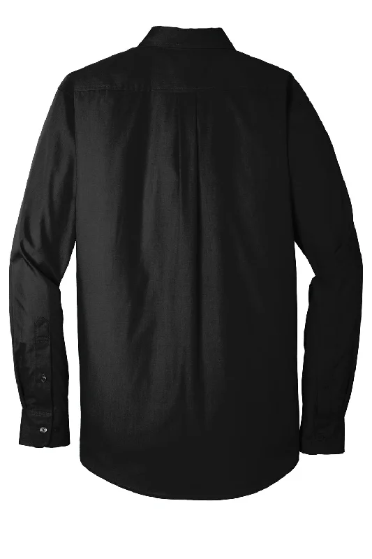 Port Authority Mens Carefree Stain Resistant Long Sleeve Button Down Shirt w/ Pocket - Deep Black