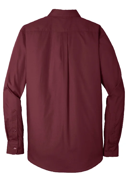 Port Authority Mens Carefree Stain Resistant Long Sleeve Button Down Shirt w/ Pocket - Burgundy