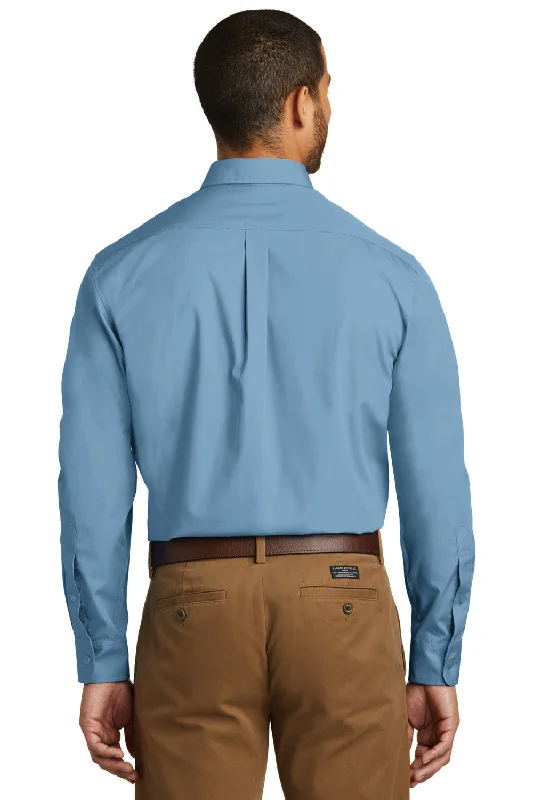 Port Authority Mens Carefree Stain Resistant Long Sleeve Button Down Shirt w/ Pocket - Carolina Blue