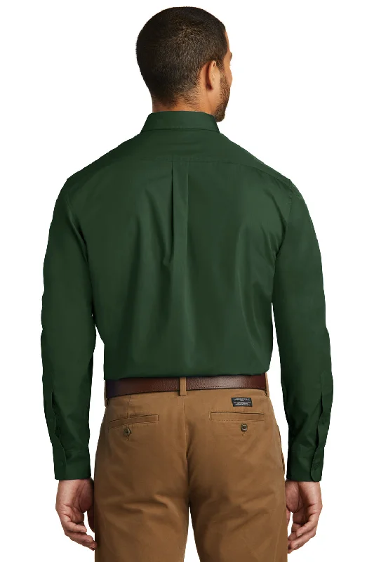 Port Authority Mens Carefree Stain Resistant Long Sleeve Button Down Shirt w/ Pocket - Deep Forest Green