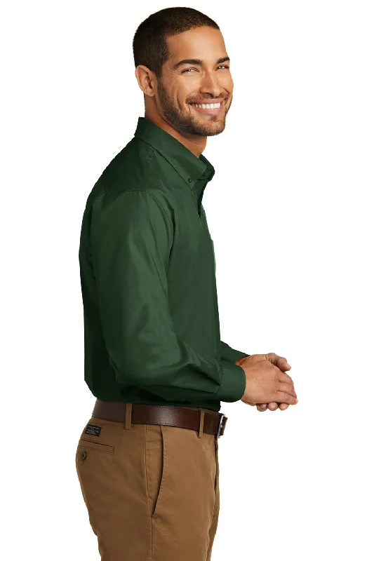 Port Authority Mens Carefree Stain Resistant Long Sleeve Button Down Shirt w/ Pocket - Deep Forest Green