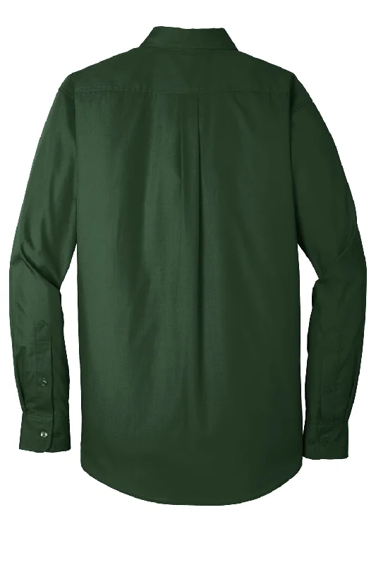 Port Authority Mens Carefree Stain Resistant Long Sleeve Button Down Shirt w/ Pocket - Deep Forest Green