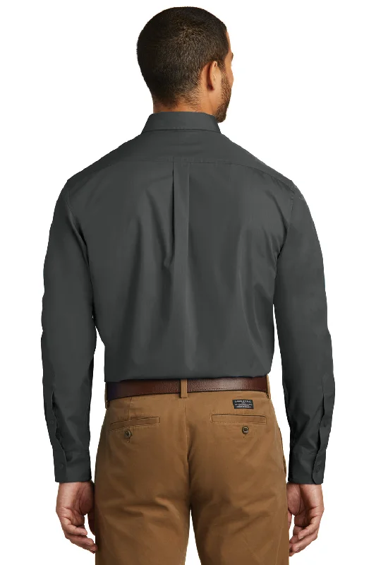 Port Authority Mens Carefree Stain Resistant Long Sleeve Button Down Shirt w/ Pocket - Graphite Grey