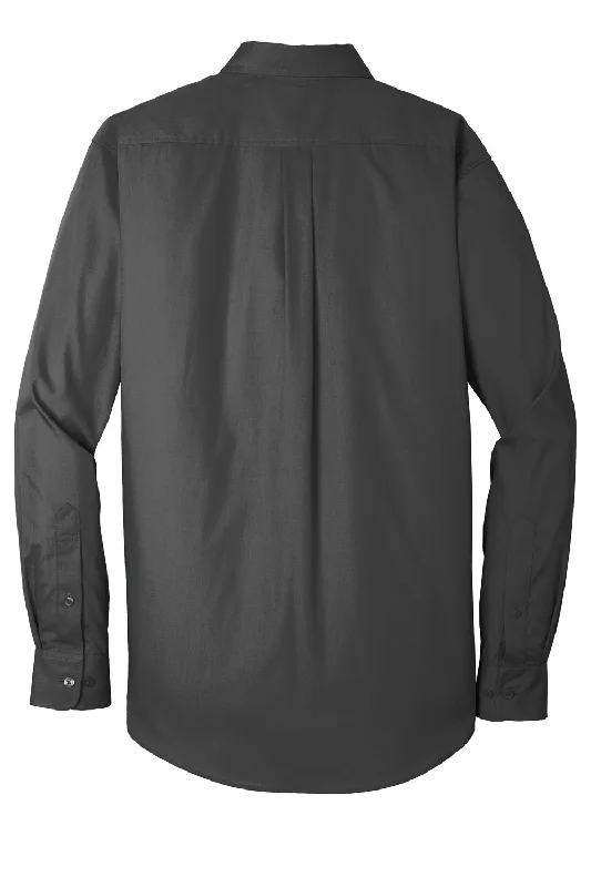 Port Authority Mens Carefree Stain Resistant Long Sleeve Button Down Shirt w/ Pocket - Graphite Grey