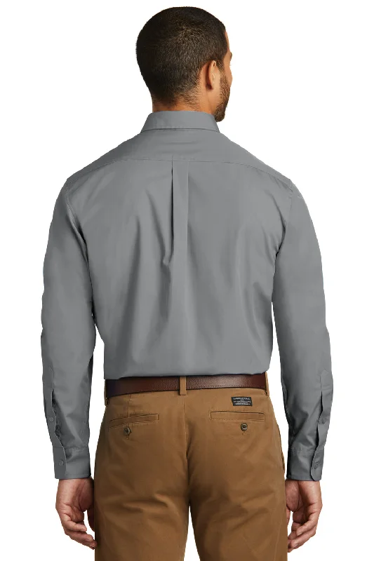 Port Authority Mens Carefree Stain Resistant Long Sleeve Button Down Shirt w/ Pocket - Gusty Grey