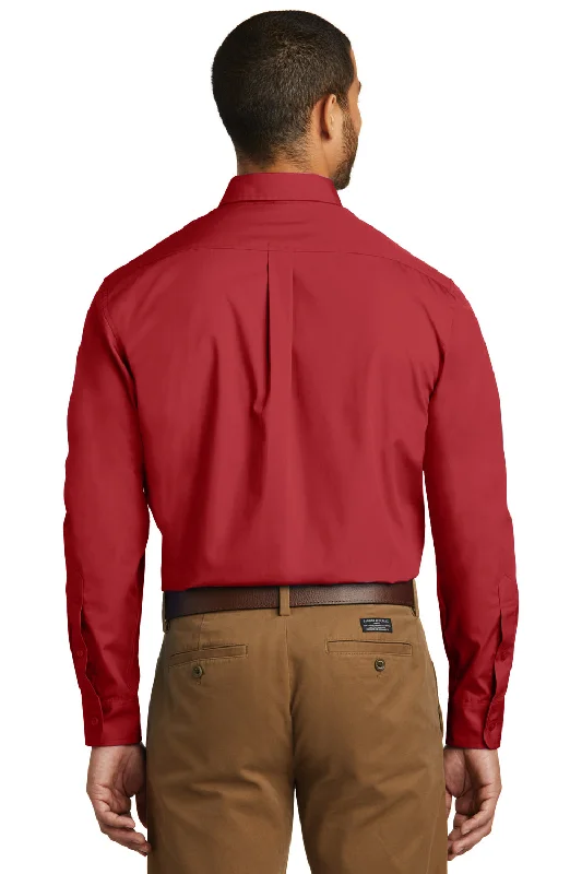 Port Authority Mens Carefree Stain Resistant Long Sleeve Button Down Shirt w/ Pocket - Rich Red