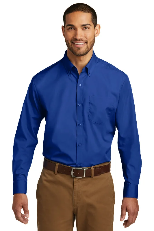 Port Authority Mens Carefree Stain Resistant Long Sleeve Button Down Shirt w/ Pocket - True Royal Blue