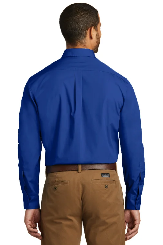 Port Authority Mens Carefree Stain Resistant Long Sleeve Button Down Shirt w/ Pocket - True Royal Blue