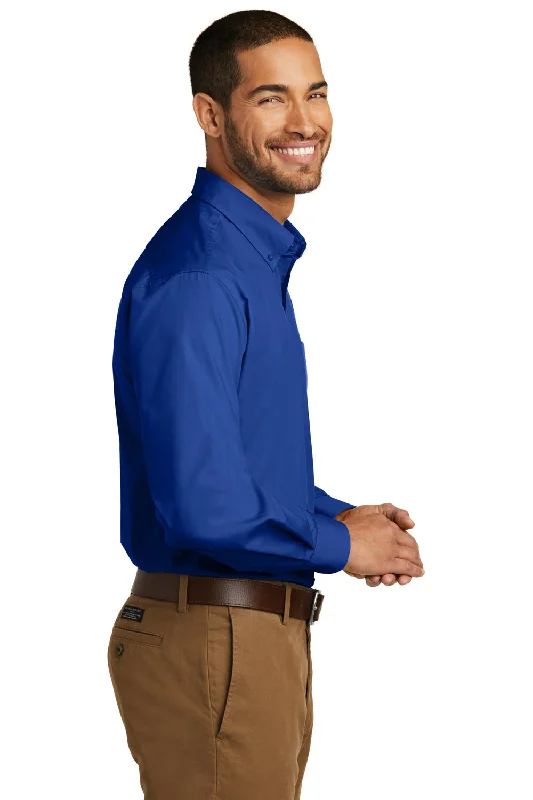 Port Authority Mens Carefree Stain Resistant Long Sleeve Button Down Shirt w/ Pocket - True Royal Blue