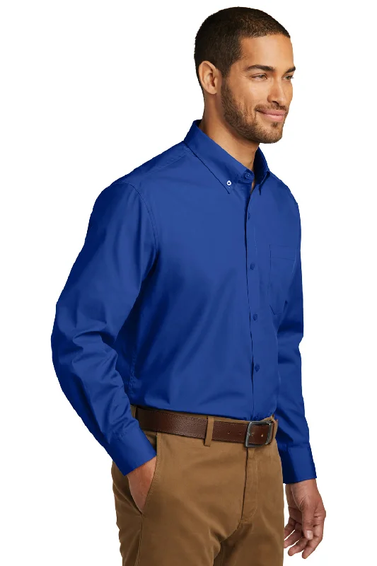 Port Authority Mens Carefree Stain Resistant Long Sleeve Button Down Shirt w/ Pocket - True Royal Blue