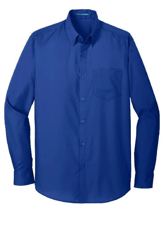 Port Authority Mens Carefree Stain Resistant Long Sleeve Button Down Shirt w/ Pocket - True Royal Blue