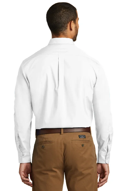 Port Authority Mens Carefree Stain Resistant Long Sleeve Button Down Shirt w/ Pocket - White