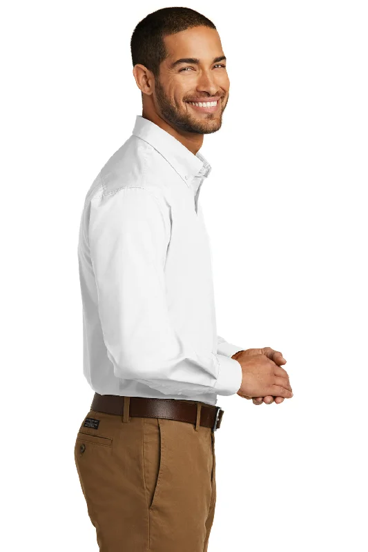 Port Authority Mens Carefree Stain Resistant Long Sleeve Button Down Shirt w/ Pocket - White