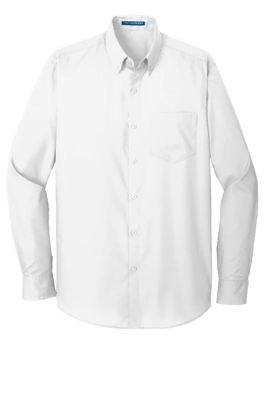 Port Authority Mens Carefree Stain Resistant Long Sleeve Button Down Shirt w/ Pocket - White