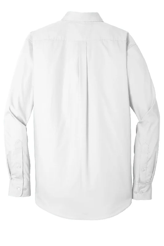 Port Authority Mens Carefree Stain Resistant Long Sleeve Button Down Shirt w/ Pocket - White