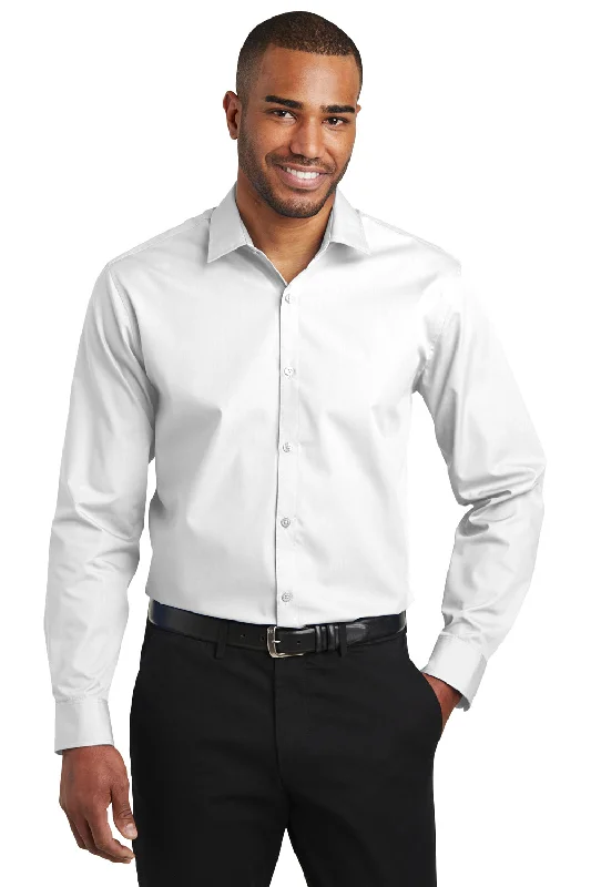 Port Authority Mens Carefree Stain Resistant Long Sleeve Button Down Shirt - White - Closeout