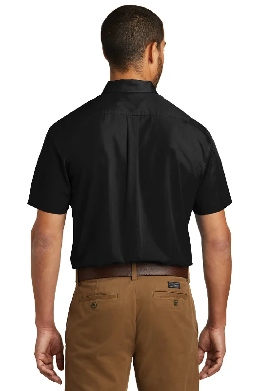 Port Authority Mens Carefree Stain Resistant Short Sleeve Button Down Shirt w/ Pocket - Deep Black