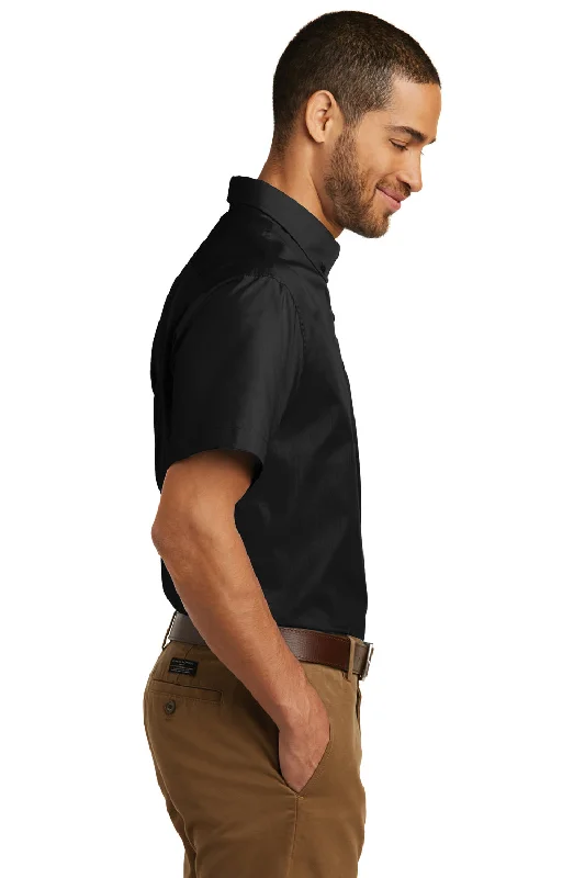 Port Authority Mens Carefree Stain Resistant Short Sleeve Button Down Shirt w/ Pocket - Deep Black